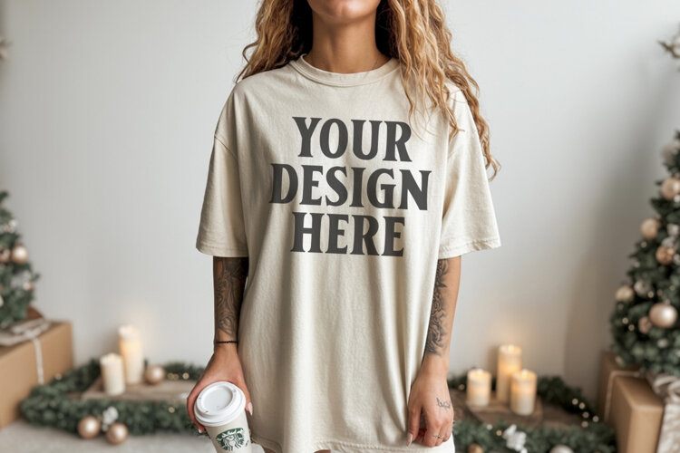 Christmas Comfort Colors 1717 Ivory TShirt Mockup, CC 1717 example image 1