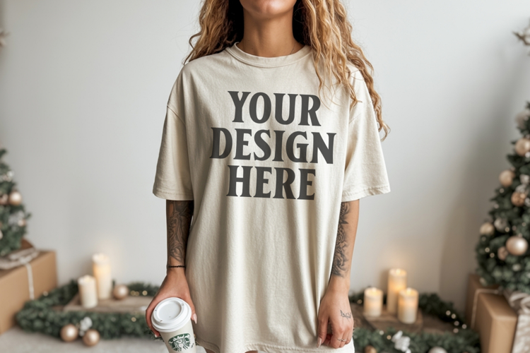 Christmas Comfort Colors 1717 Ivory TShirt Mockup, CC 1717