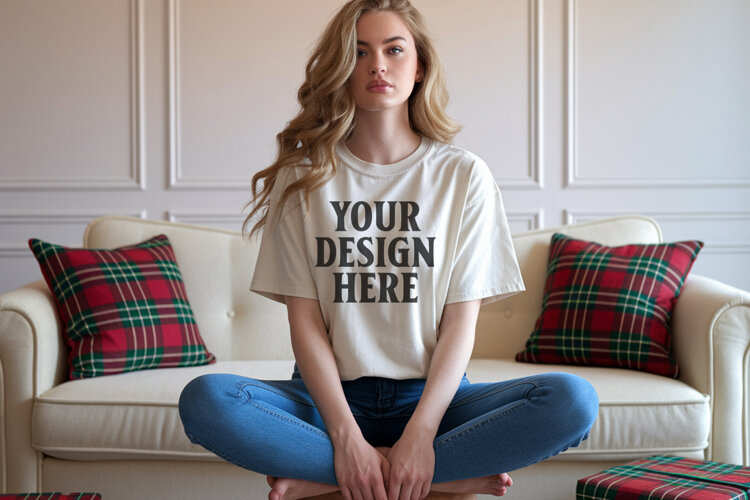 Ivory Christmas Comfort Colors 1717 T-shirt Mockup example image 1