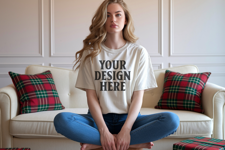 Ivory Christmas Comfort Colors 1717 T-shirt Mockup