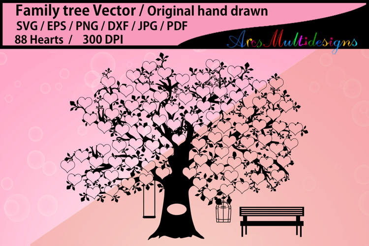 88 hearts family tree svg
