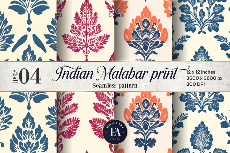 Indian block print Digital paper, Indian Malabar pattern