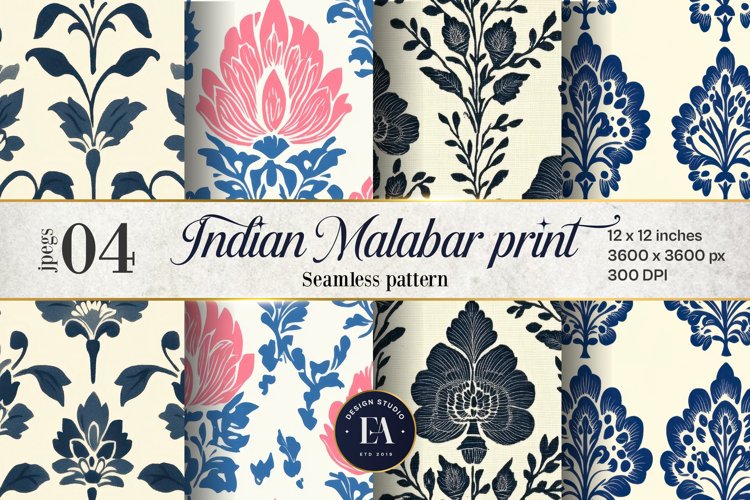 Indian block print Digital paper, Indian Malabar pattern