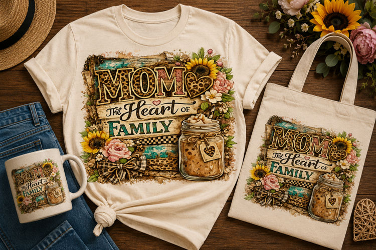 Mom The Heart of the Family PNG | Sunflower Mom Sublimation