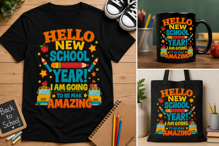 Hello New School Year PNG, Back to School Kids Design