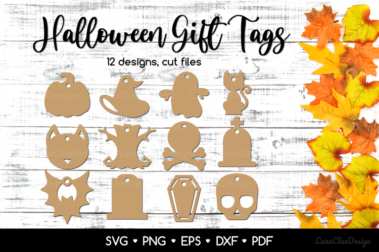 12 Shaped Halloween Gift Tags SVG Bundle, Paper Cut Files