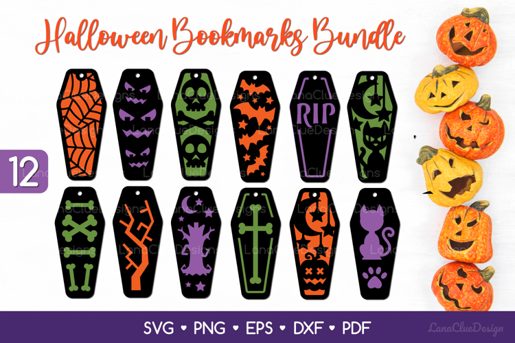 12 Two Layered Halloween Coffin Shaped Bookmarks SVG Bundle