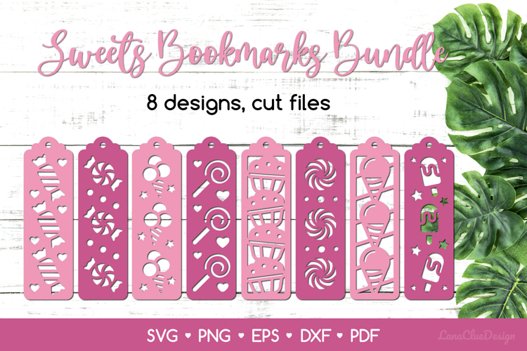 8 Bookmarks with Sweets SVG Bundle, Dessert Paper cut files