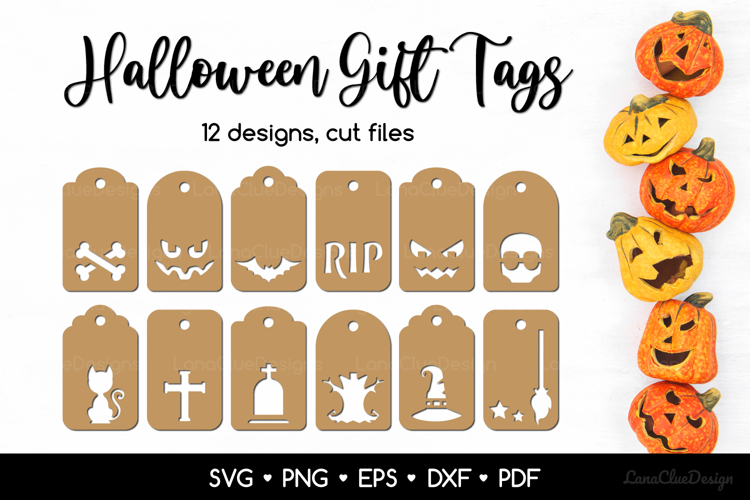 12 Halloween Gift Tags Bundle SVG Cut Files, Tag Papercut