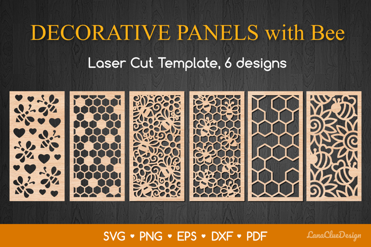 6 Decorative Panels with Bee Pattern SVG Bundle, Laser Cut