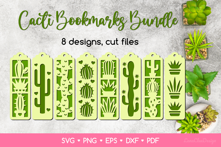 8 Cacti and Succulents Bookmarks SVG Bundle, Cactus Papercut