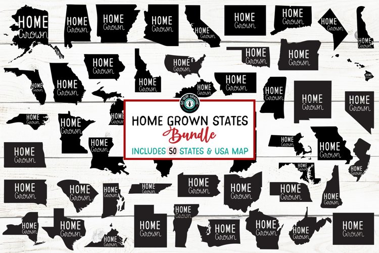 Home Grown 50 States USA Map SVG Design Bundle