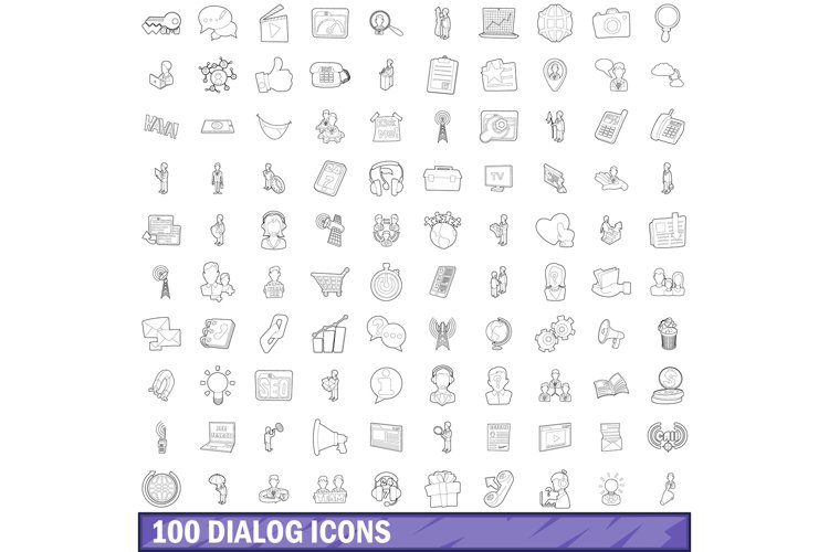 100 dialog icons set, outline style