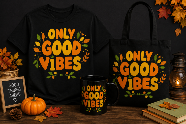 Only Good Vibes PNG, Fall Leaves Autumn Inspirational Design