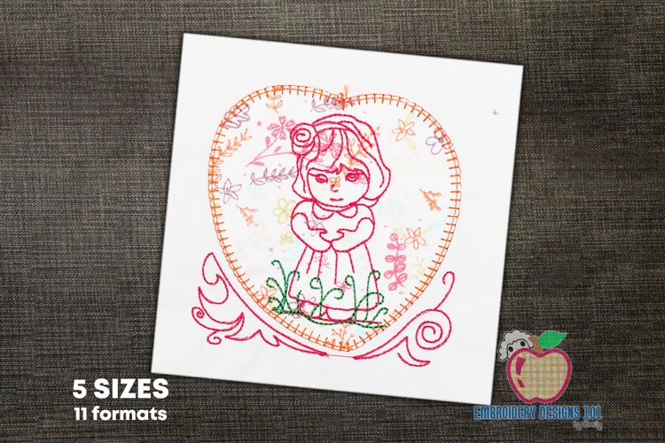 Little Girl In A Heart Embroidery Applique example image 1