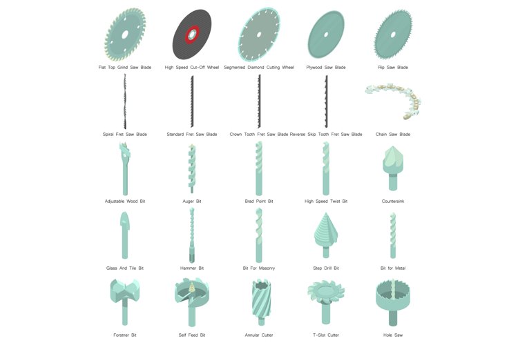 Drill nozzle icons set, isometric style example image 1