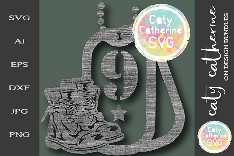 Number 9 Military Dog Tags And Boots Monogram SVG Cut File example image 1