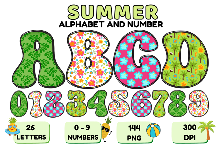 Summer Alphabet & Numbers PNG Clipart Doodle Letters 300 DPI