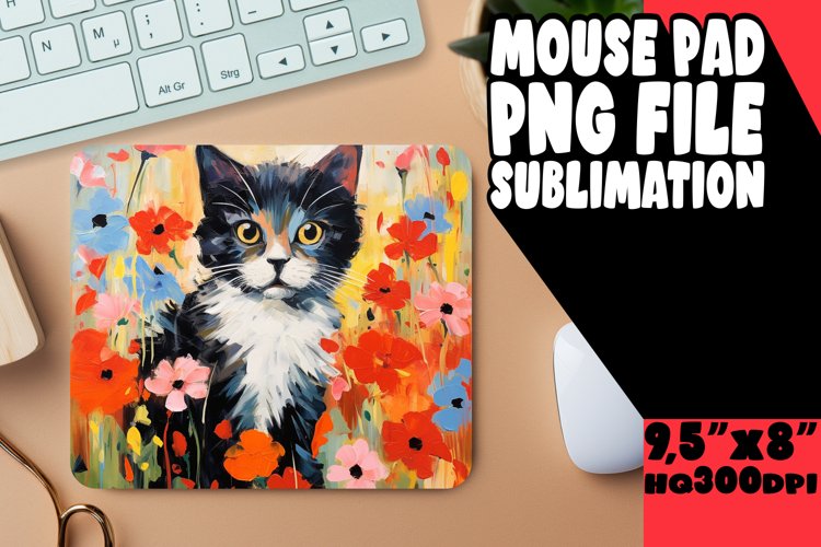 Cute Cat with Flowers Mouse Pad for Print PNG