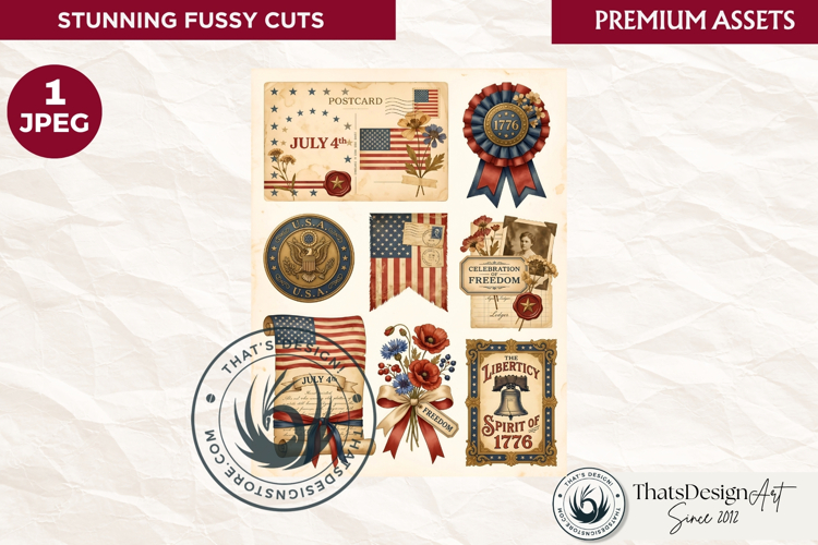 Vintage Patriotic 4th of July fussy cut ephemera sheet