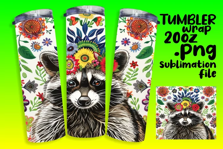 Colorful Raccoon & Flower Tumbler Wrap - 20oz