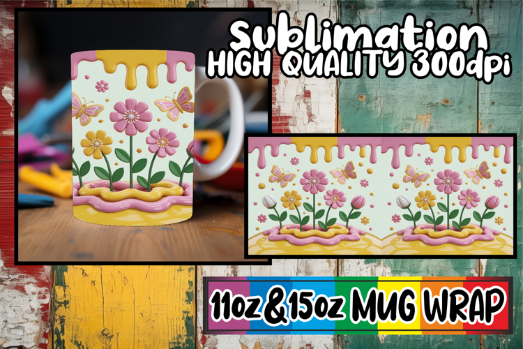 Whimsical views 11oz 15oz sublimation wrap, 3D Flowers