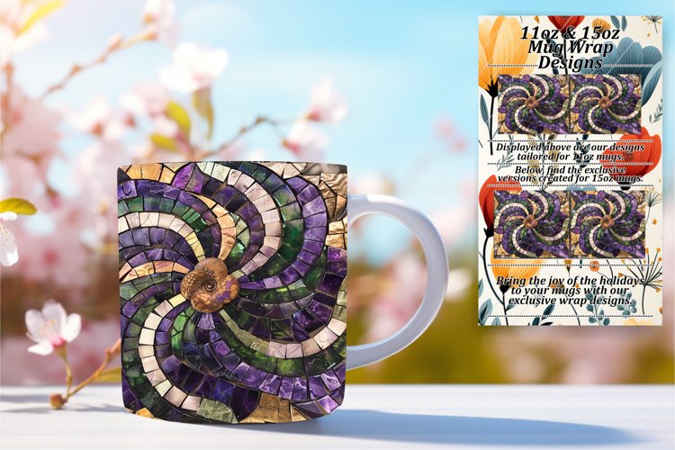 Abstract Mosaic Flower Mug Wrap Art 11oz 15oz