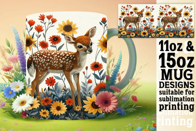 Deer Watercolor Pattern for Sublimation Mug Wrap