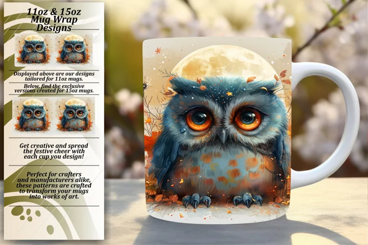 Spring Owl Mug Wrap Design for 11oz 15oz Sublimation