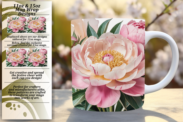 Lovely 15oz Mug Wrap Png Design , Flowers
