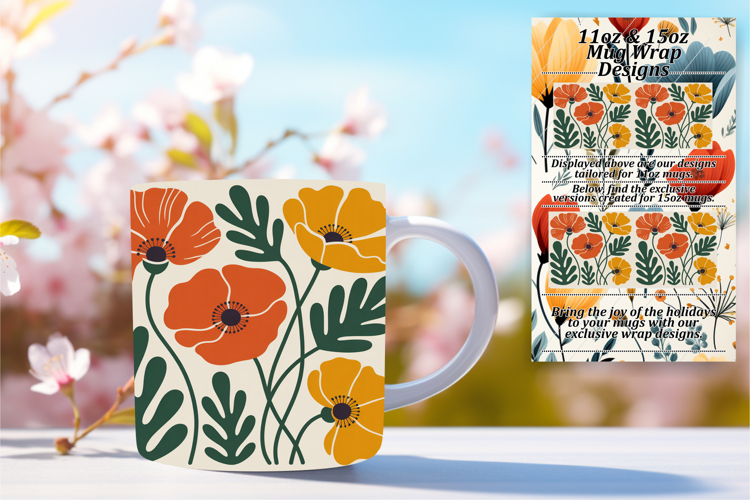 Luxurious 11oz Mug Wrap Png Design , Flowers