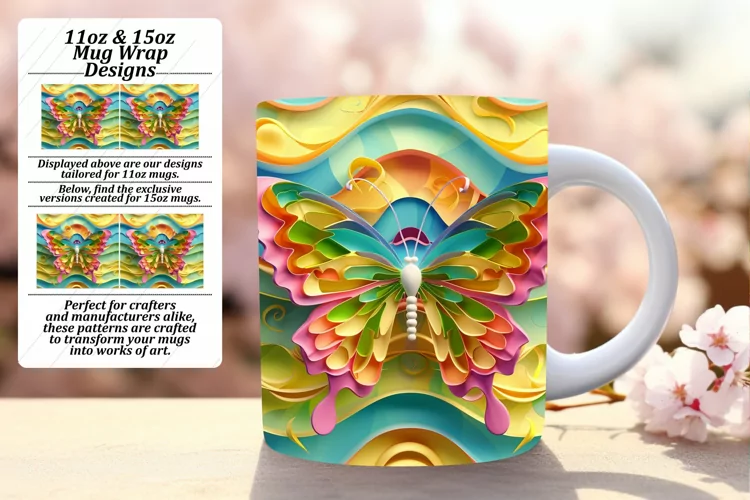 Springtime Butterfly Spectacle: 3D Mug Wrap