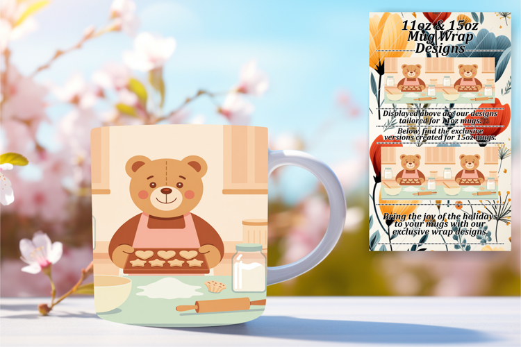 Elegant 15oz Mug Wrap Png Artwork , Cute Bear