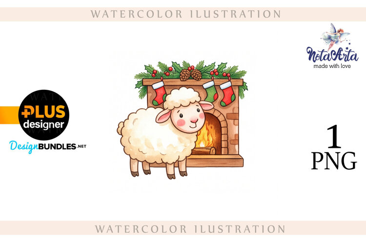 Christmas Sheep in Watercolor Style example image 1