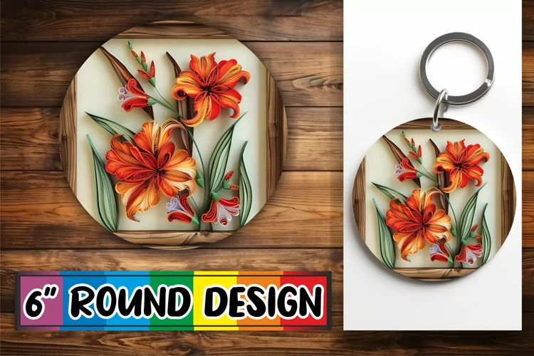 Spring Blossoms 3D Keychain Circle Design Sublimation