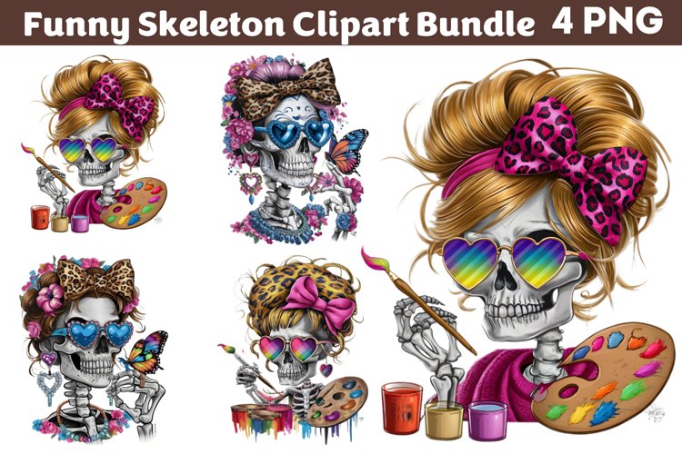 Funny Skeleton Messy CLIPART PNG example image 1