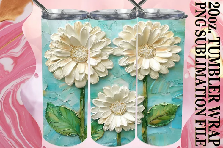 White Blossom Harmony: 3D Tumbler Sublimation