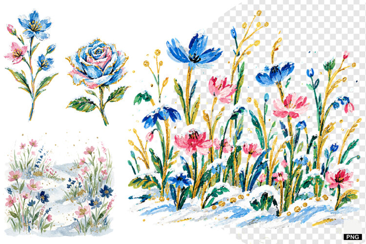 Snowy Meadow Wildflowers Clipart example image 1