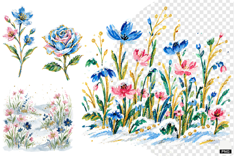 Snowy Meadow Wildflowers Clipart