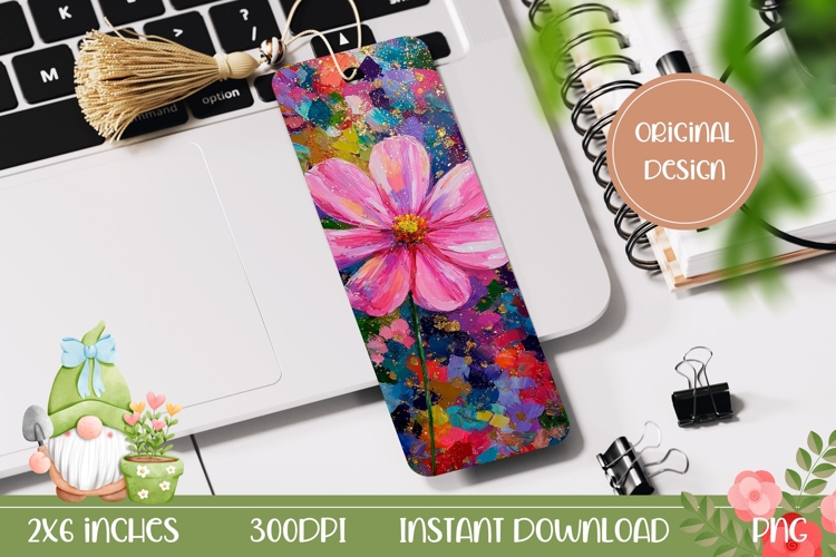 Art Flowers Bookmark PNG, Floral Bookmark Template