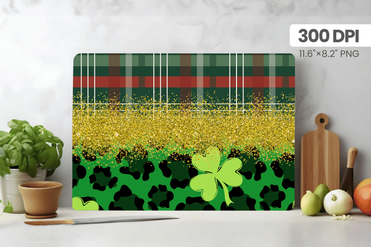 Green and Gold Leopard Glitter Cutting Board PNG Sublimation