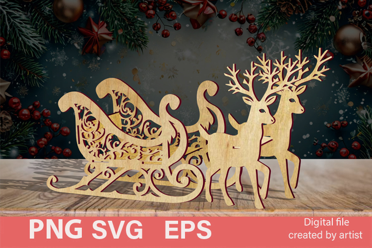Christmas decoration svg, Christmas sleigh svg, reindeer svg