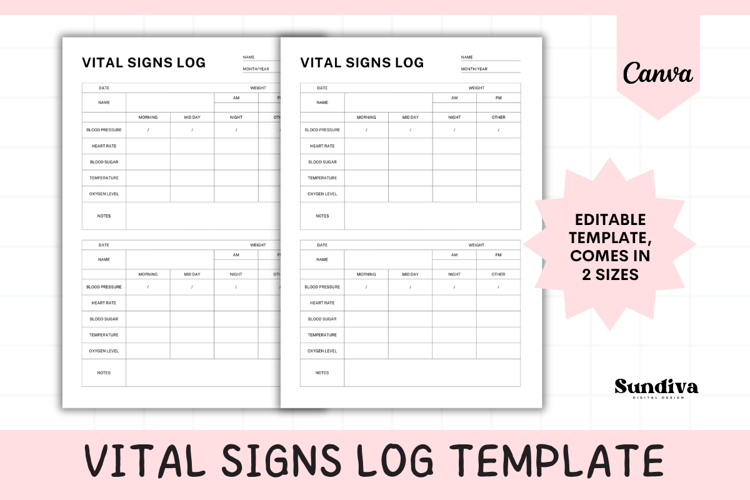 Editable Vital Signs Log Canva Template 3