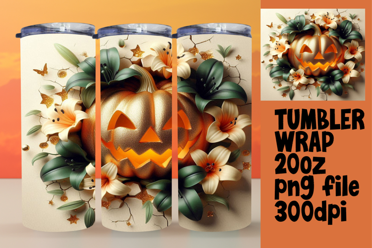 LUXE 20oz Tumbler Wrap Design , 3D Pumpkin