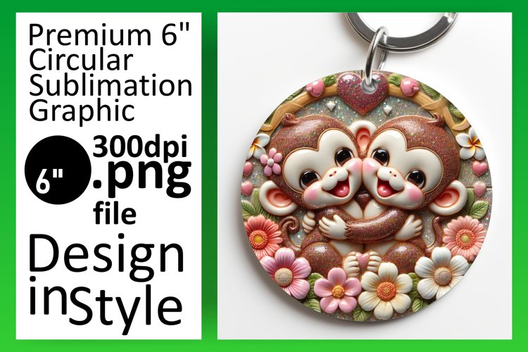 Chic Round Design for Keychain PNG , Sweet Animals
