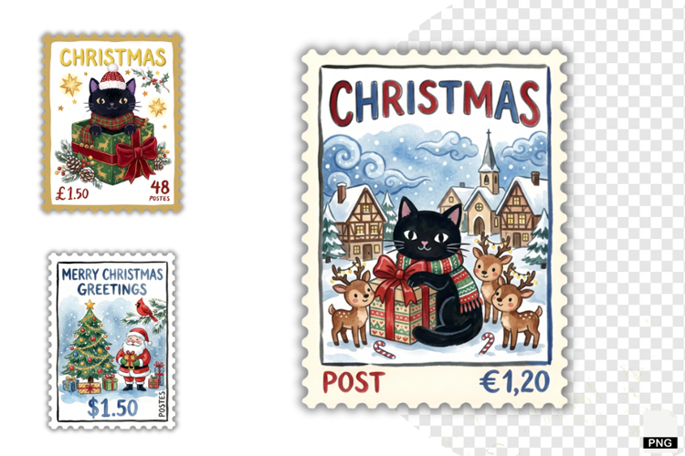 Christmas Postage Stamps Clipart