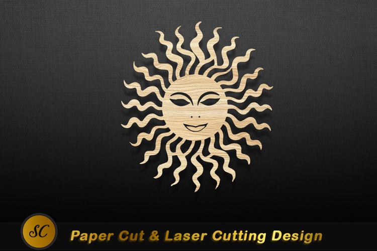 Smiling sun wood carving rays Laser cut