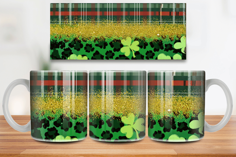 Green and Gold Leopard Glitter Mug Wrap PNG Sublimation Desi