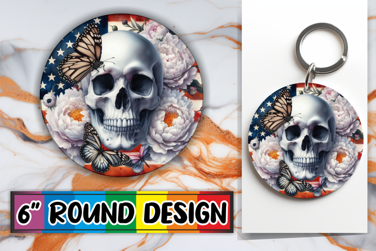 Radiant Round Coaster Design, Skull USA
