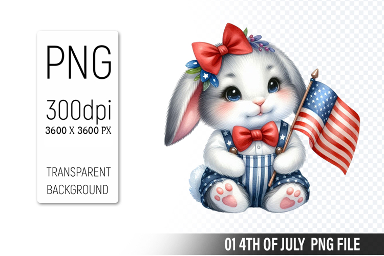4th Of July Bunny Sublimation Clipart PNG Design